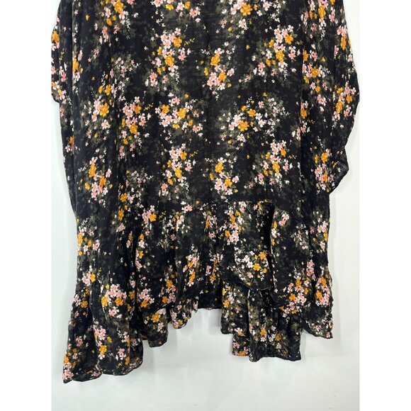 American Eagle Boho Floral Ruffle Kimono Cardigan One Size Black Pink - Picture 8 of 16